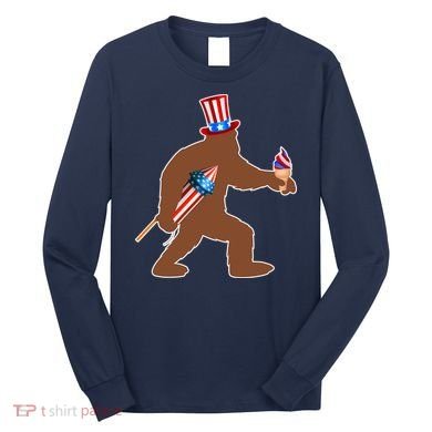 Patriotic Bigfoot Fireworks USA Long Sleeve Shirt