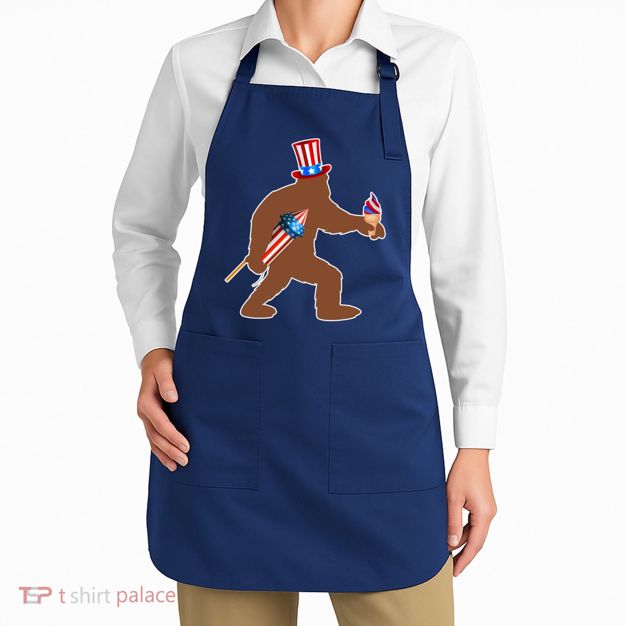 Patriotic Bigfoot Fireworks USA Apron