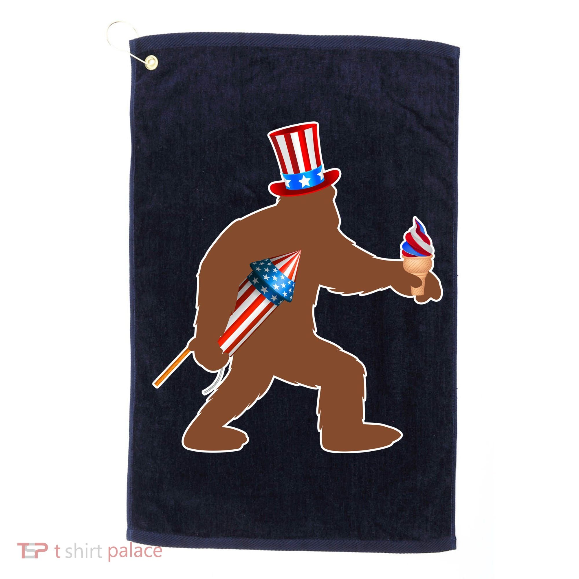 Patriotic Bigfoot Fireworks USA Golf Towel