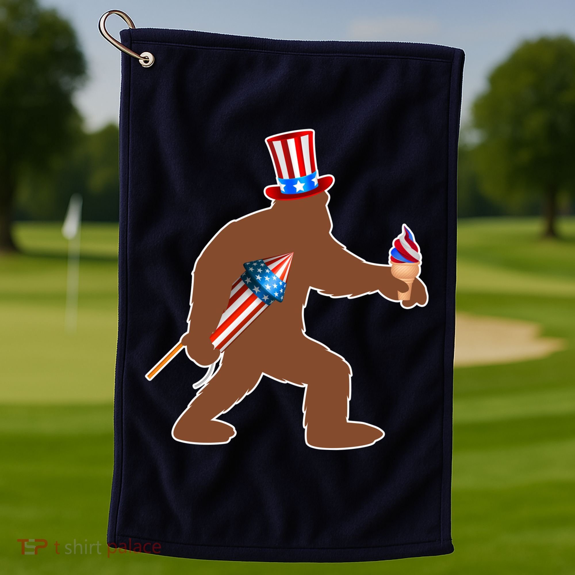 Patriotic Bigfoot Fireworks USA Golf Towel