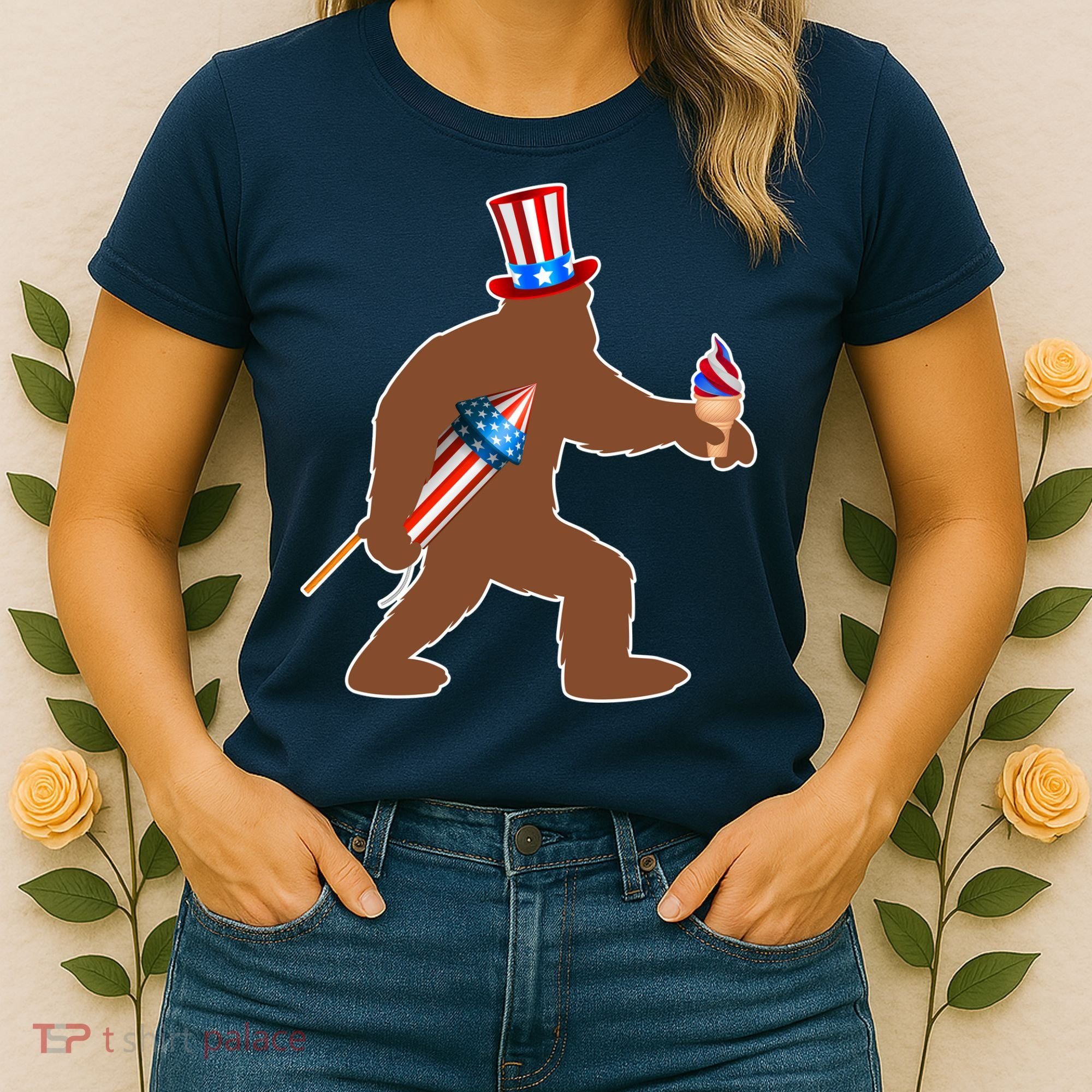 Patriotic Bigfoot Fireworks USA Women's T-Shirt