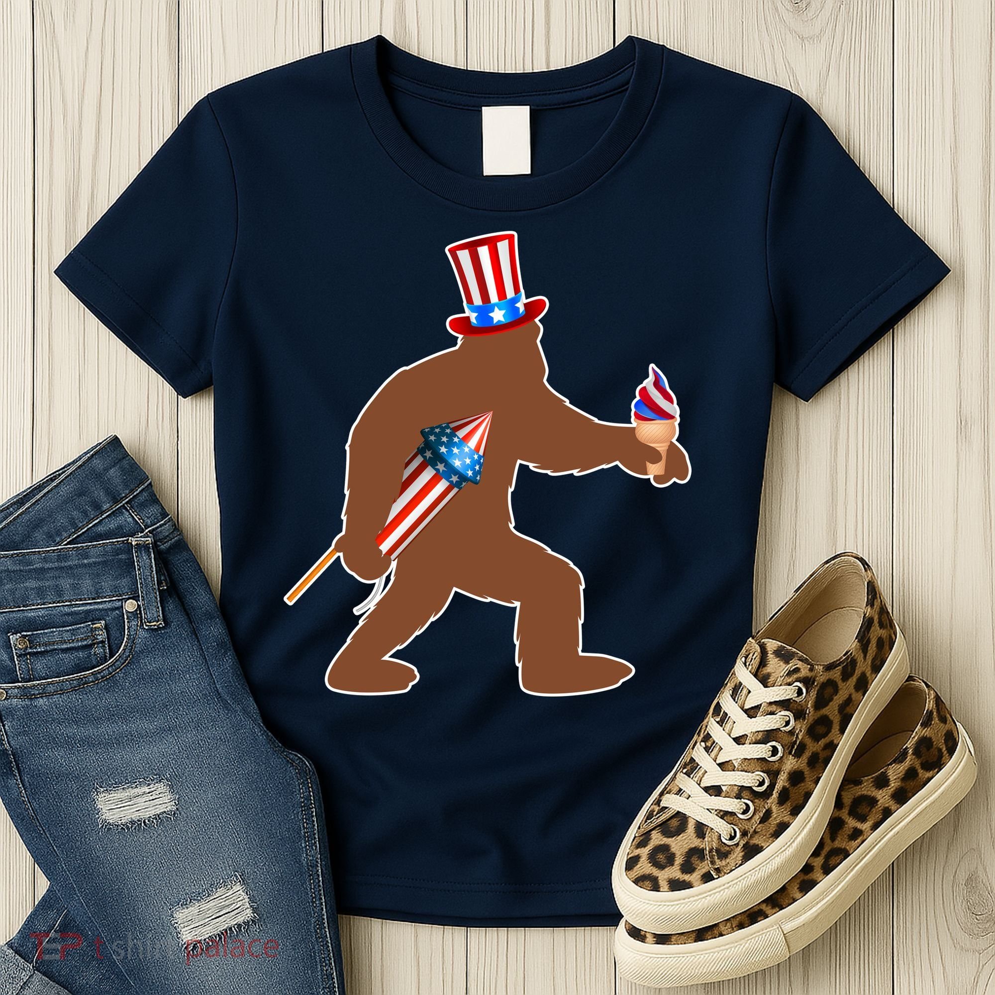 Patriotic Bigfoot Fireworks USA Women's T-Shirt