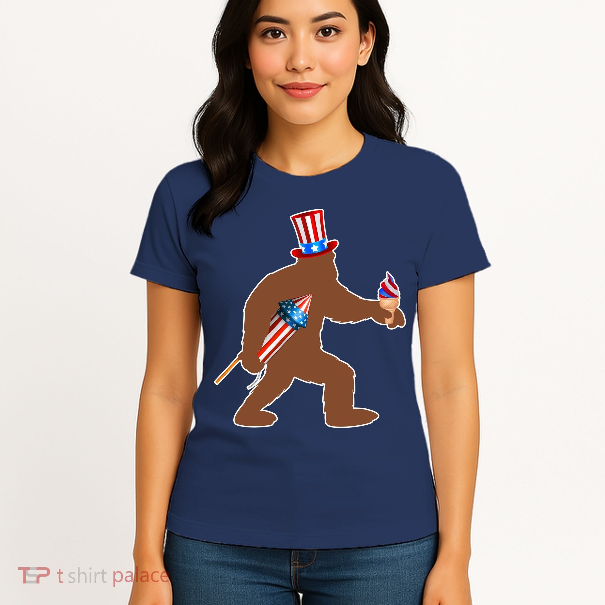 Patriotic Bigfoot Fireworks USA Women's T-Shirt