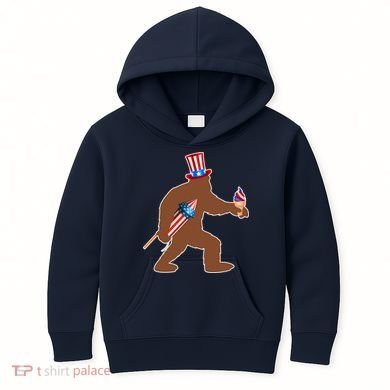 Patriotic Bigfoot Fireworks USA Kids Hoodie