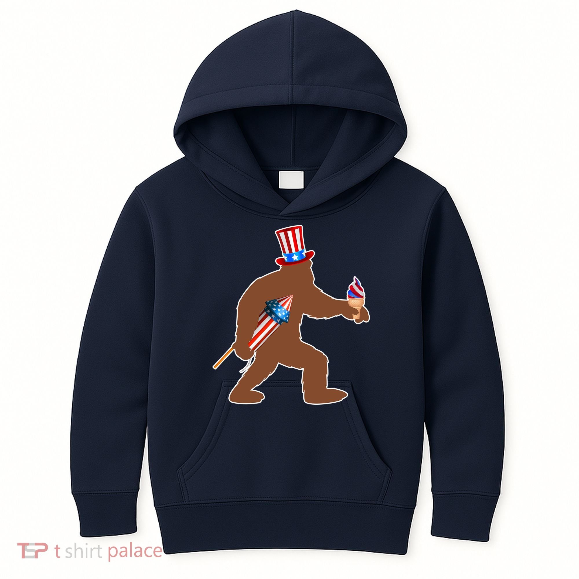 Patriotic Bigfoot Fireworks USA Kids Hoodie