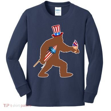 Patriotic Bigfoot Fireworks USA Kids Long Sleeve Shirt