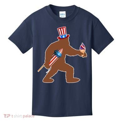 Patriotic Bigfoot Fireworks USA Kids T-Shirt