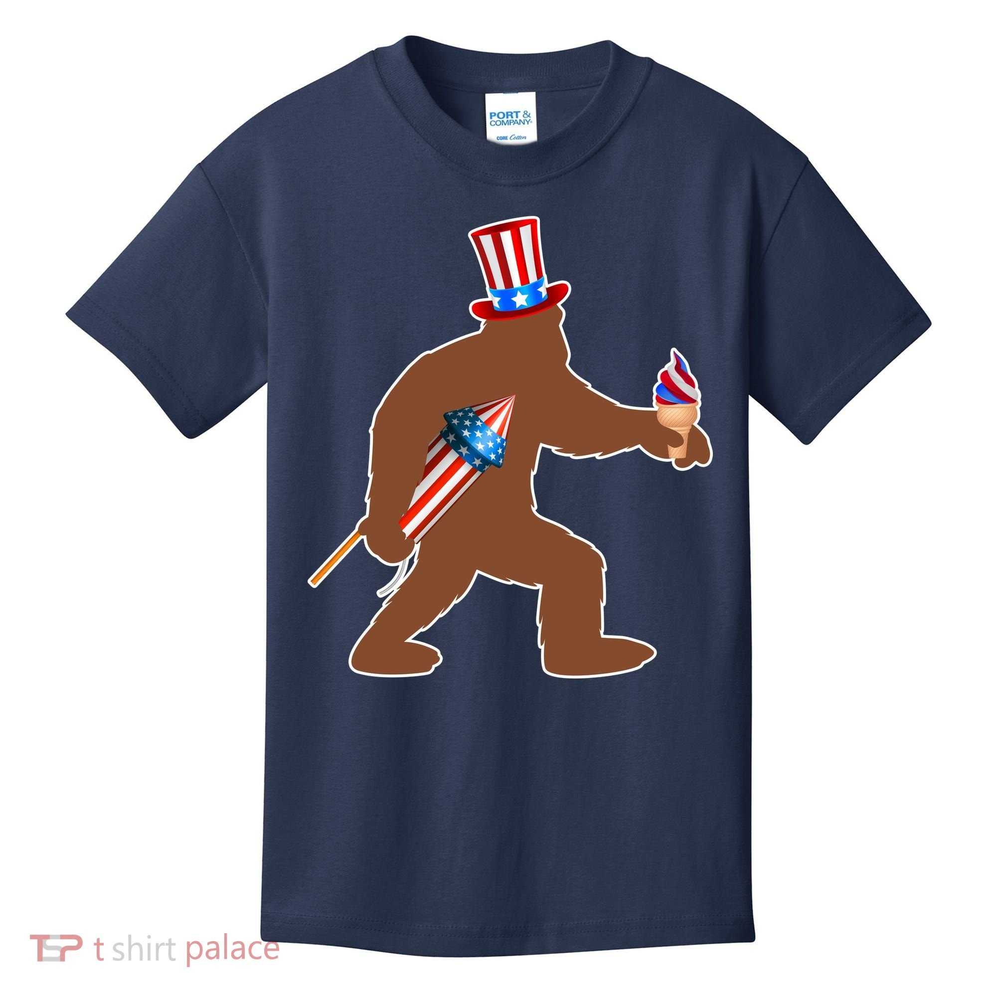 Patriotic Bigfoot Fireworks USA Kids T-Shirt