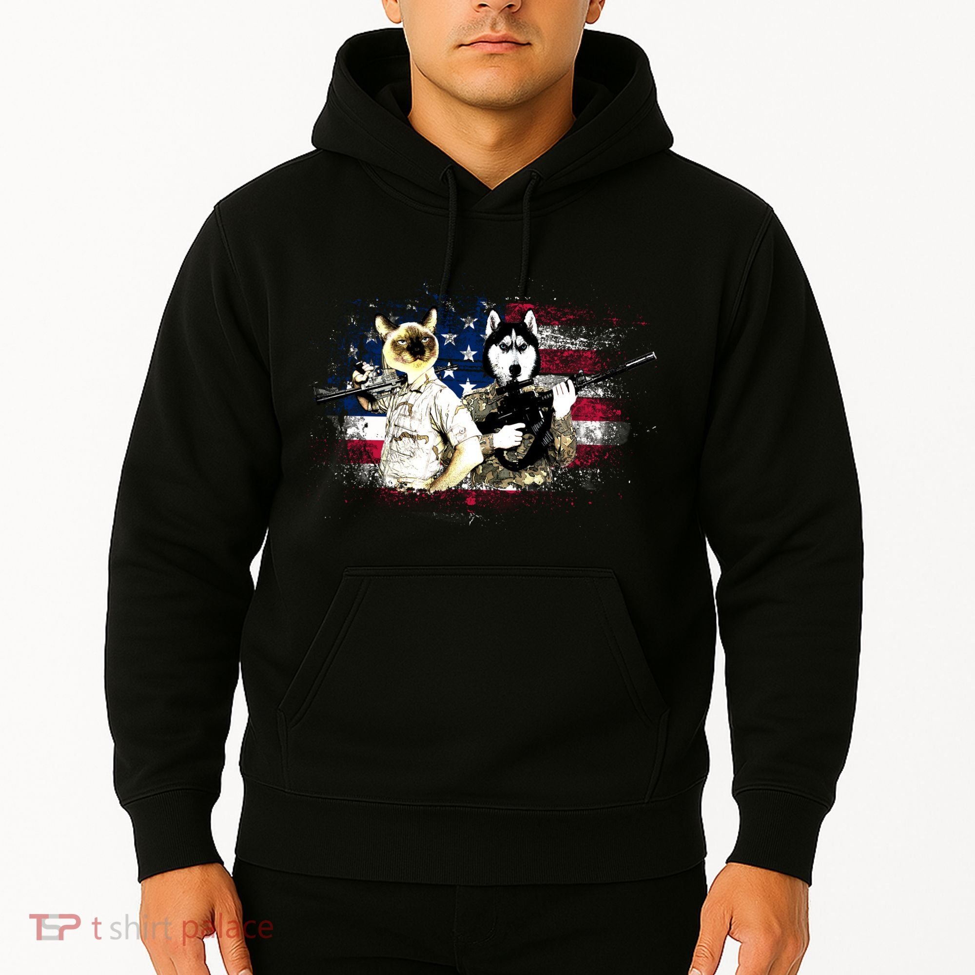 Patriotic Cat And Wolf Troops Hoodie