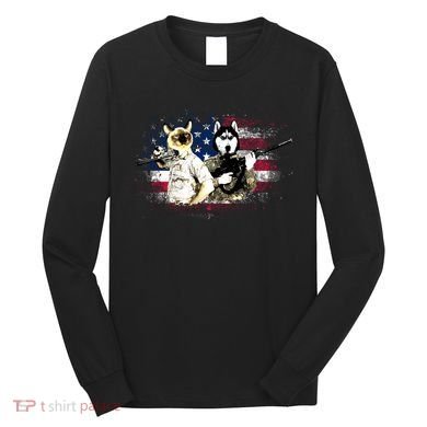 Patriotic Cat And Wolf Troops Long Sleeve Shirt