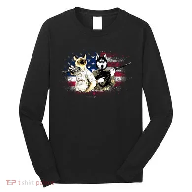 Patriotic Cat And Wolf Troops Long Sleeve Shirt