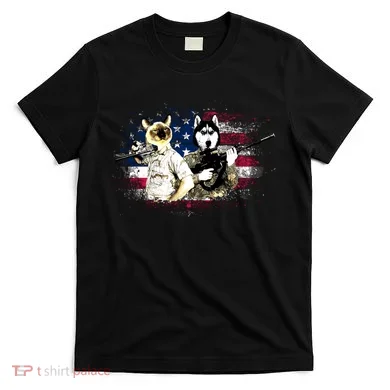 Patriotic Cat And Wolf Troops T-Shirt