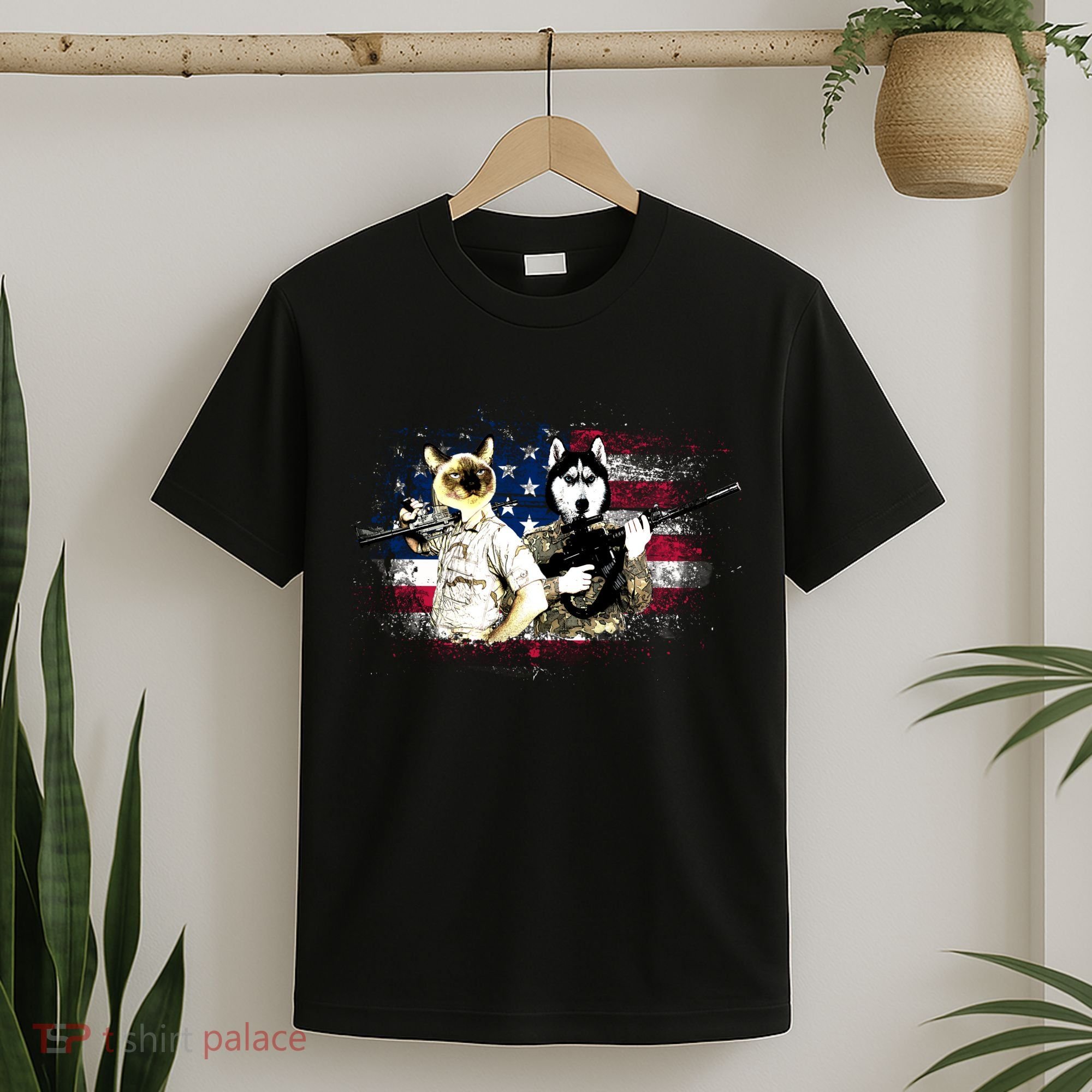 Patriotic Cat And Wolf Troops T-Shirt