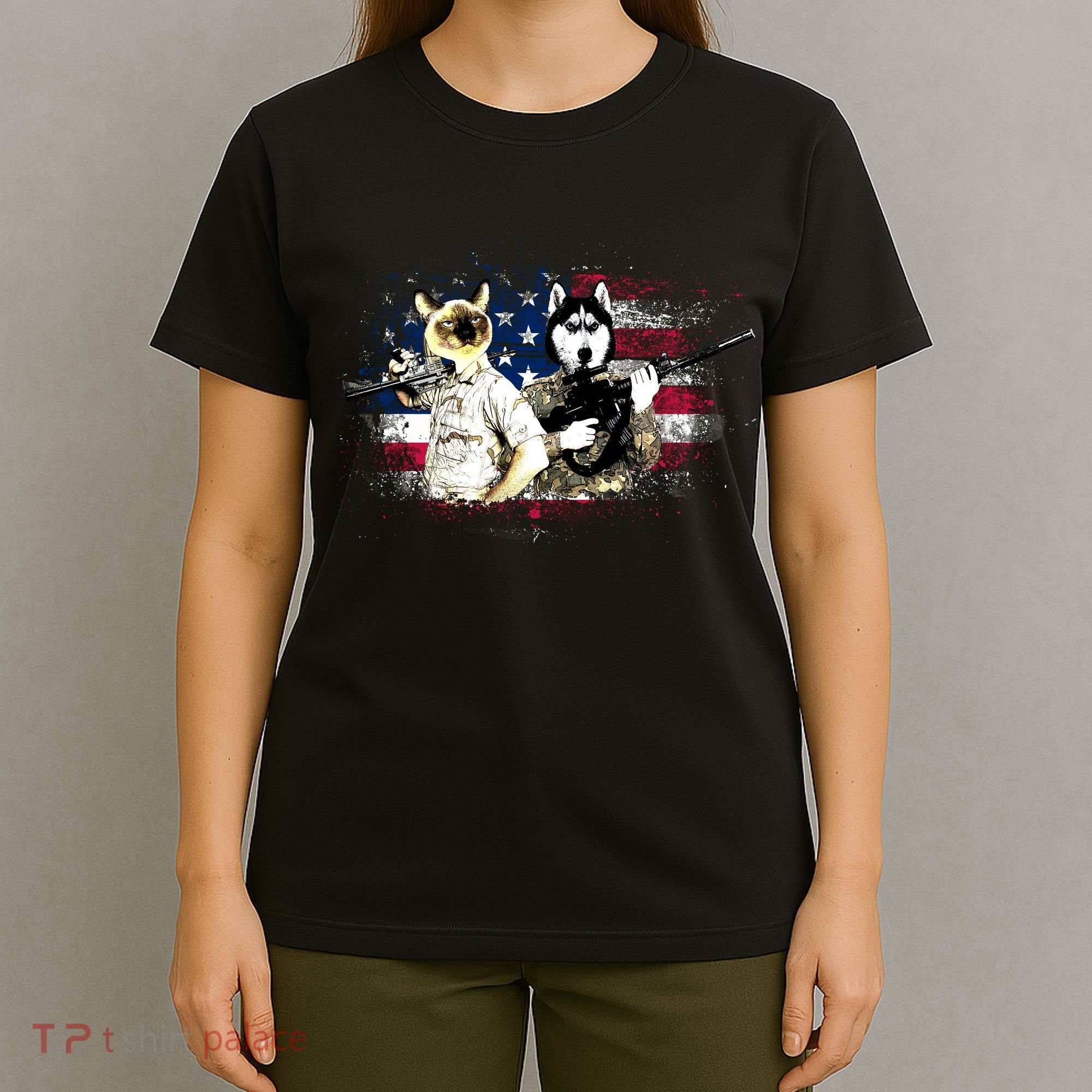 Patriotic Cat And Wolf Troops T-Shirt