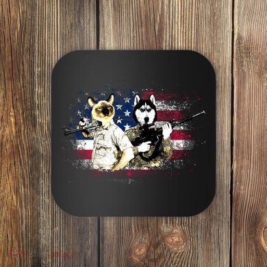 Patriotic Cat And Wolf Troops Coaster