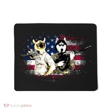 Patriotic Cat And Wolf Troops Mousepad