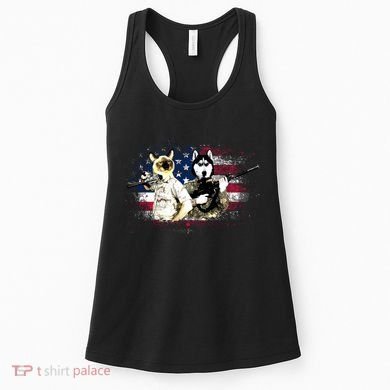 Patriotic Cat And Wolf Troops Women's Tank Top