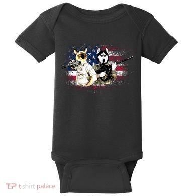 Patriotic Cat And Wolf Troops Baby Bodysuit