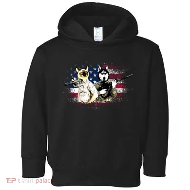 Patriotic Cat And Wolf Troops Toddler Hoodie
