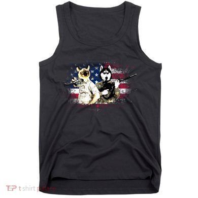 Patriotic Cat And Wolf Troops Tank Top