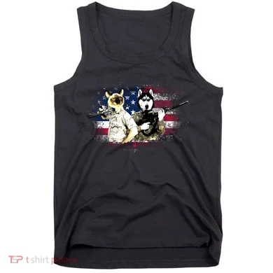 Patriotic Cat And Wolf Troops Tank Top