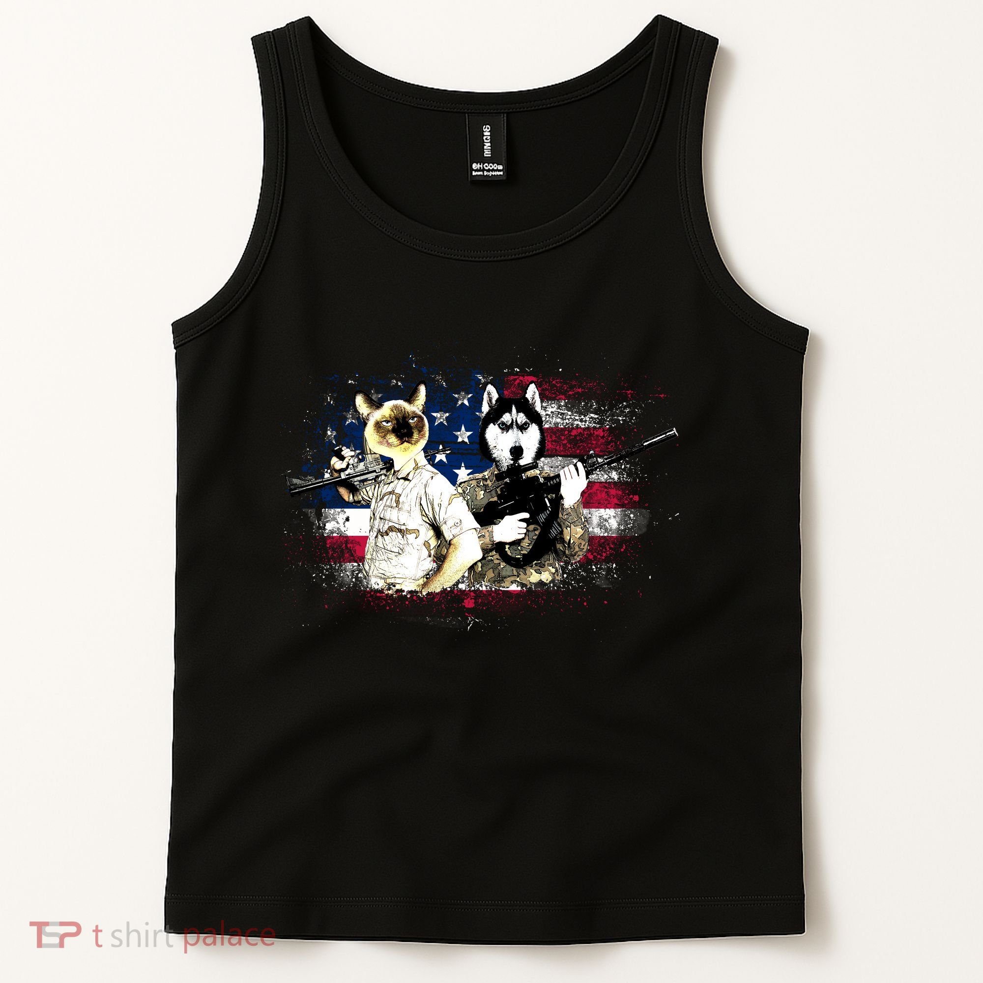 Patriotic Cat And Wolf Troops Tank Top
