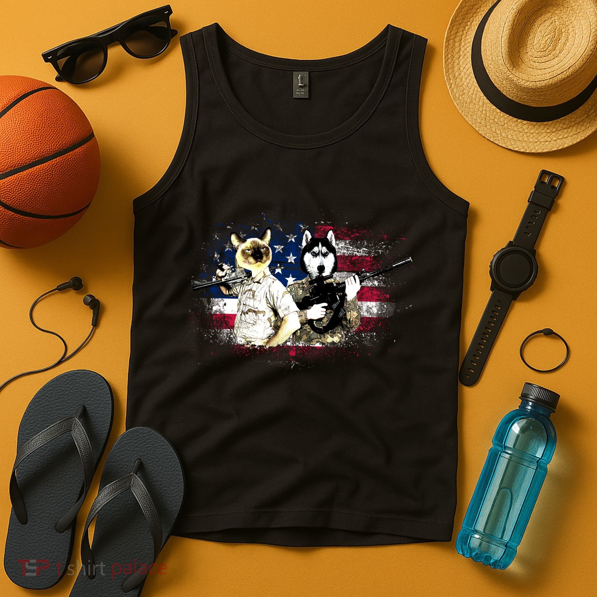 Patriotic Cat And Wolf Troops Tank Top