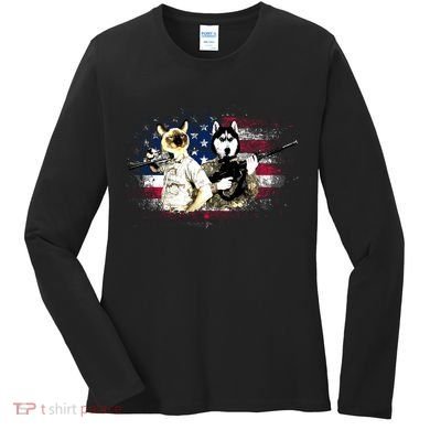 Patriotic Cat And Wolf Troops Women's Long Sleeve Shirt