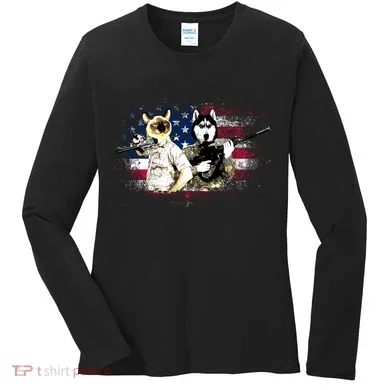 Patriotic Cat And Wolf Troops Women's Long Sleeve Shirt