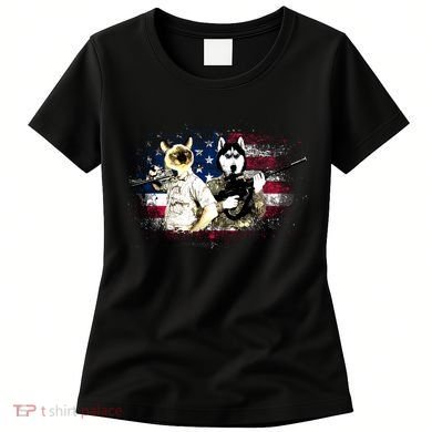 Patriotic Cat And Wolf Troops Women's T-Shirt