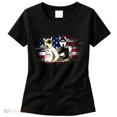 Patriotic Cat And Wolf Troops Women's T-Shirt