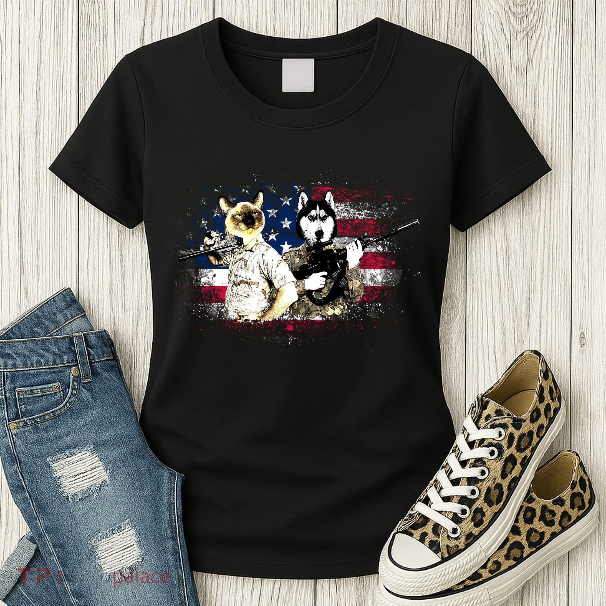 Patriotic Cat And Wolf Troops Women's T-Shirt
