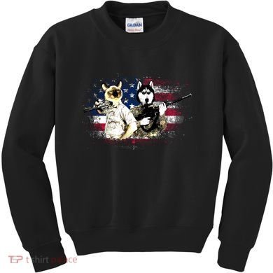 Patriotic Cat And Wolf Troops Kids Sweatshirt