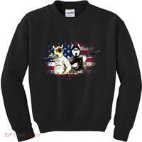 Patriotic Cat And Wolf Troops Kids Sweatshirt thumb 0