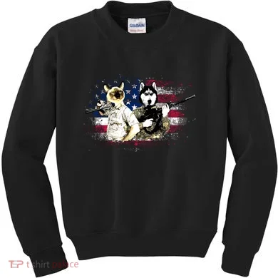 Patriotic Cat And Wolf Troops Kids Sweatshirt