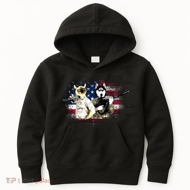 Patriotic Cat And Wolf Troops Kids Hoodie