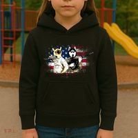 Patriotic Cat And Wolf Troops Kids Hoodie thumb 3