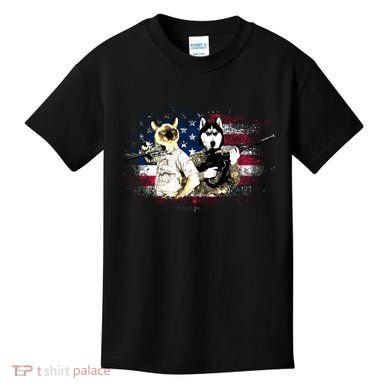 Patriotic Cat And Wolf Troops Kids T-Shirt