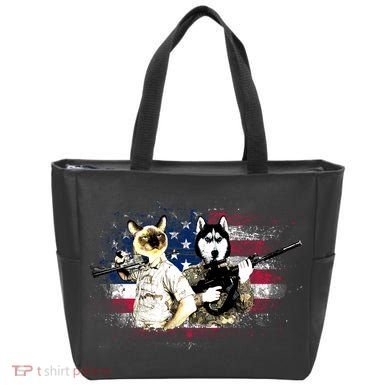 Patriotic Cat And Wolf Troops Tote Bag