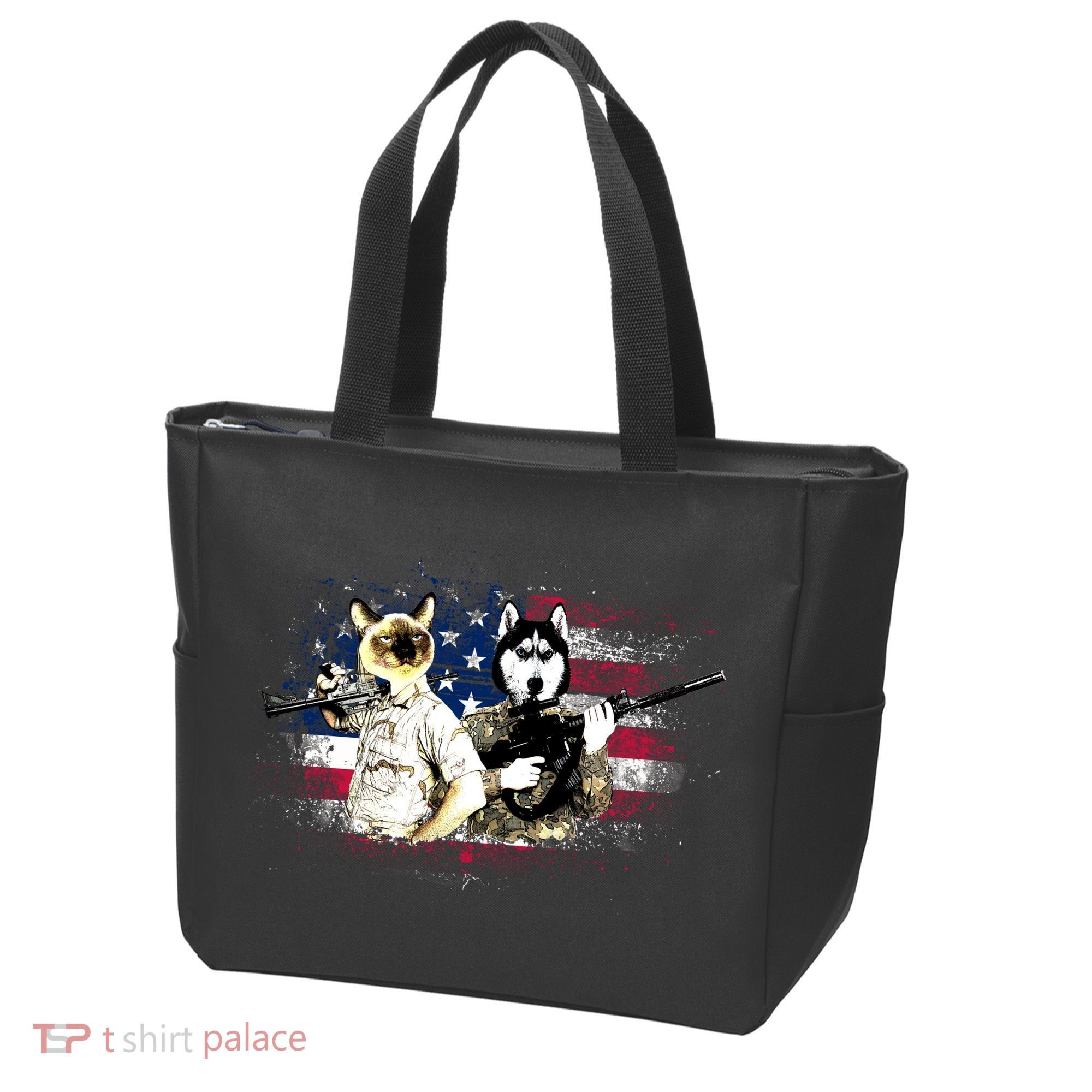 Patriotic Cat And Wolf Troops Tote Bag