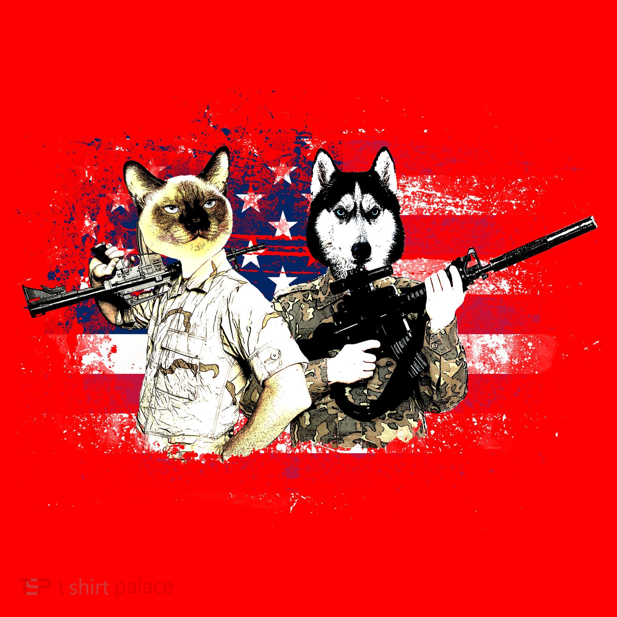 Patriotic Cat And Wolf Troops Santa Hat