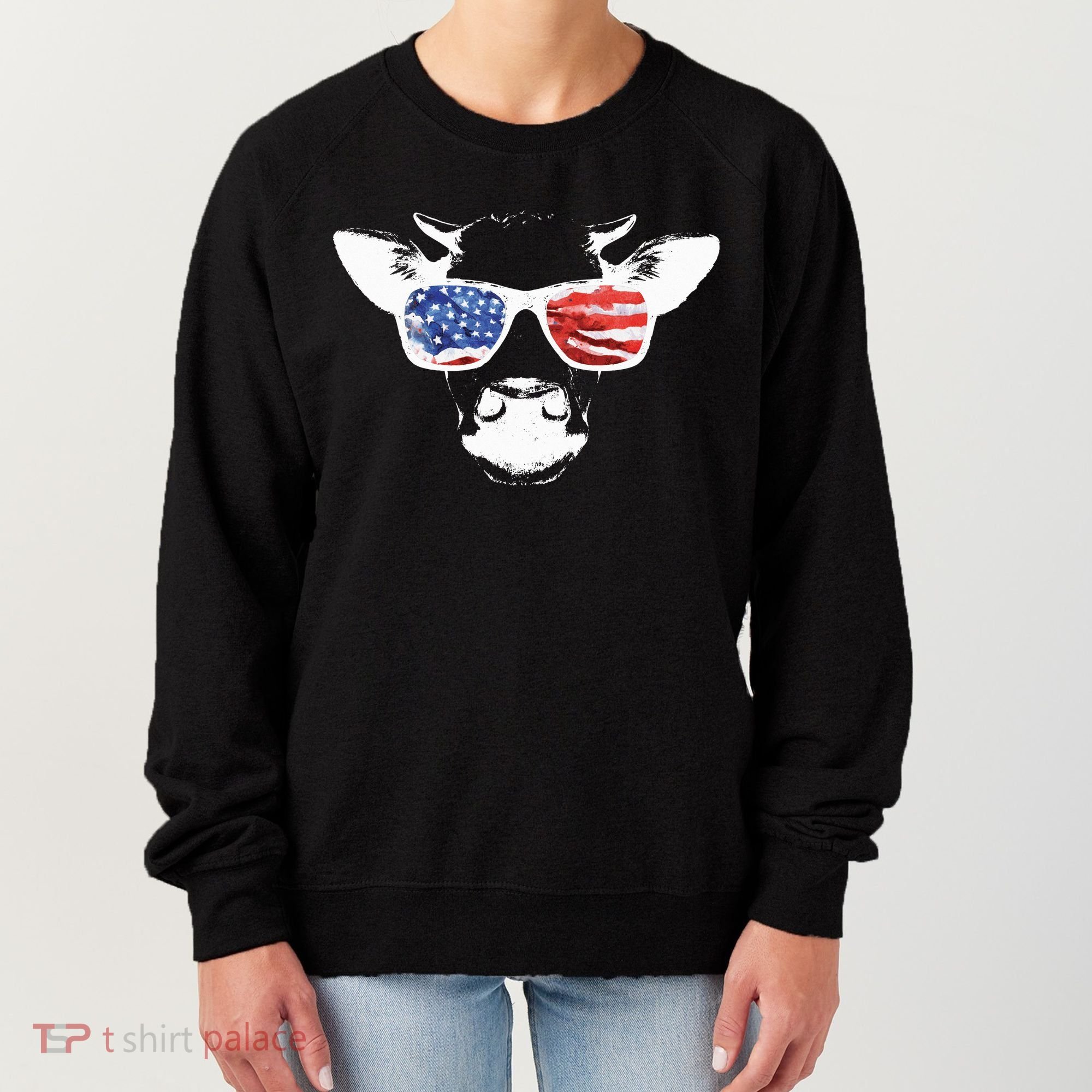 Patriotic Cow USA Flag Sunglasses Women's Sweatshirt