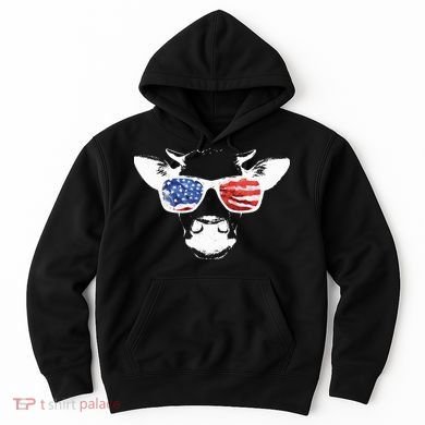 Patriotic Cow USA Flag Sunglasses Hoodie