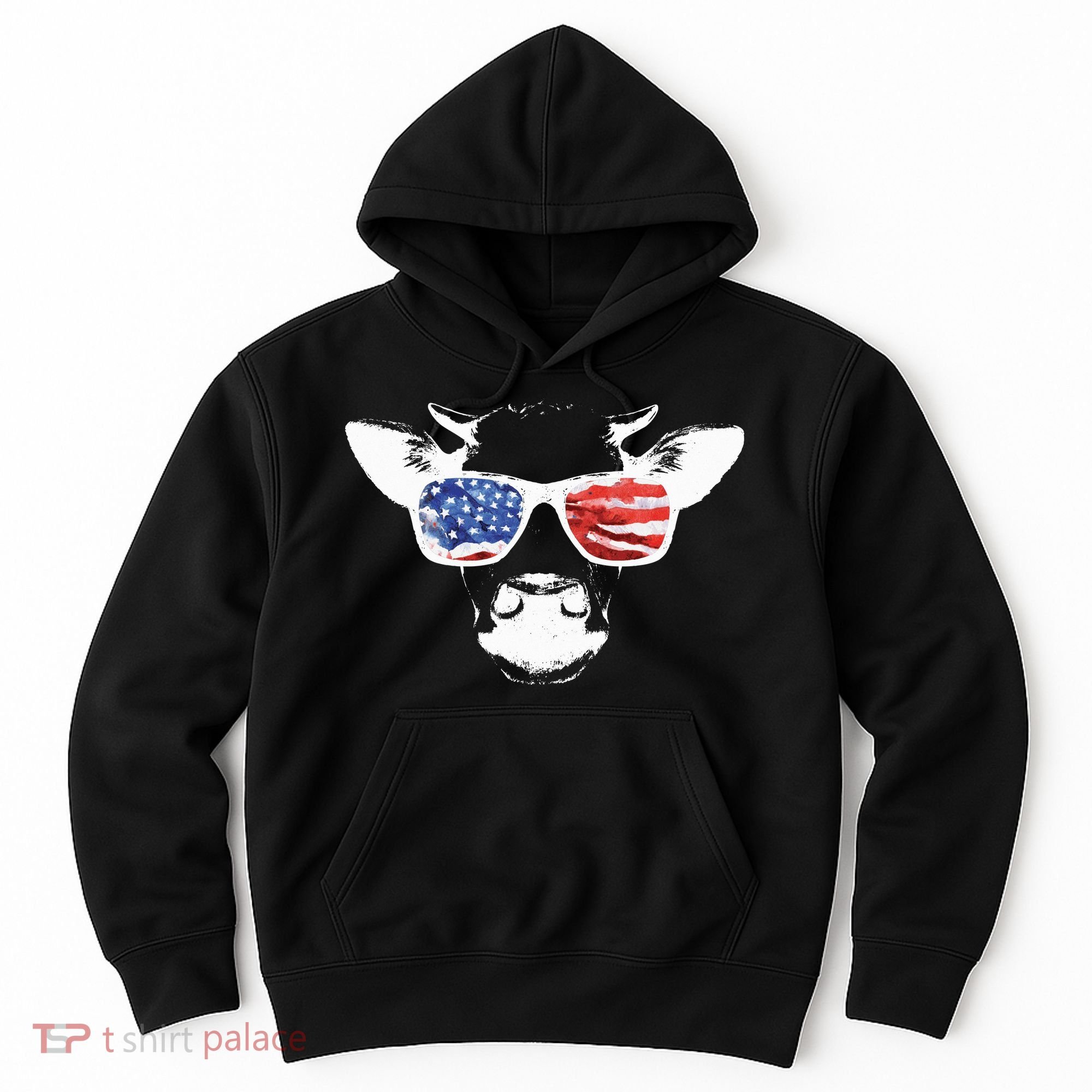 Patriotic Cow USA Flag Sunglasses Hoodie