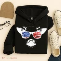 Patriotic Cow USA Flag Sunglasses Hoodie thumb 4