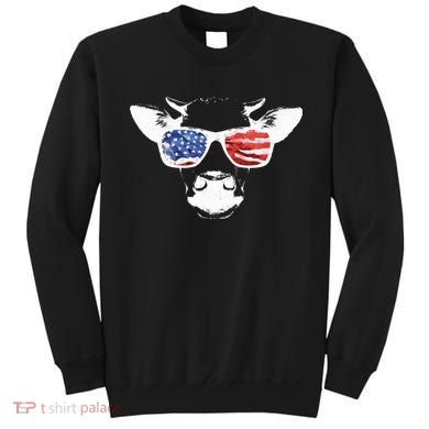 Patriotic Cow USA Flag Sunglasses Sweatshirt