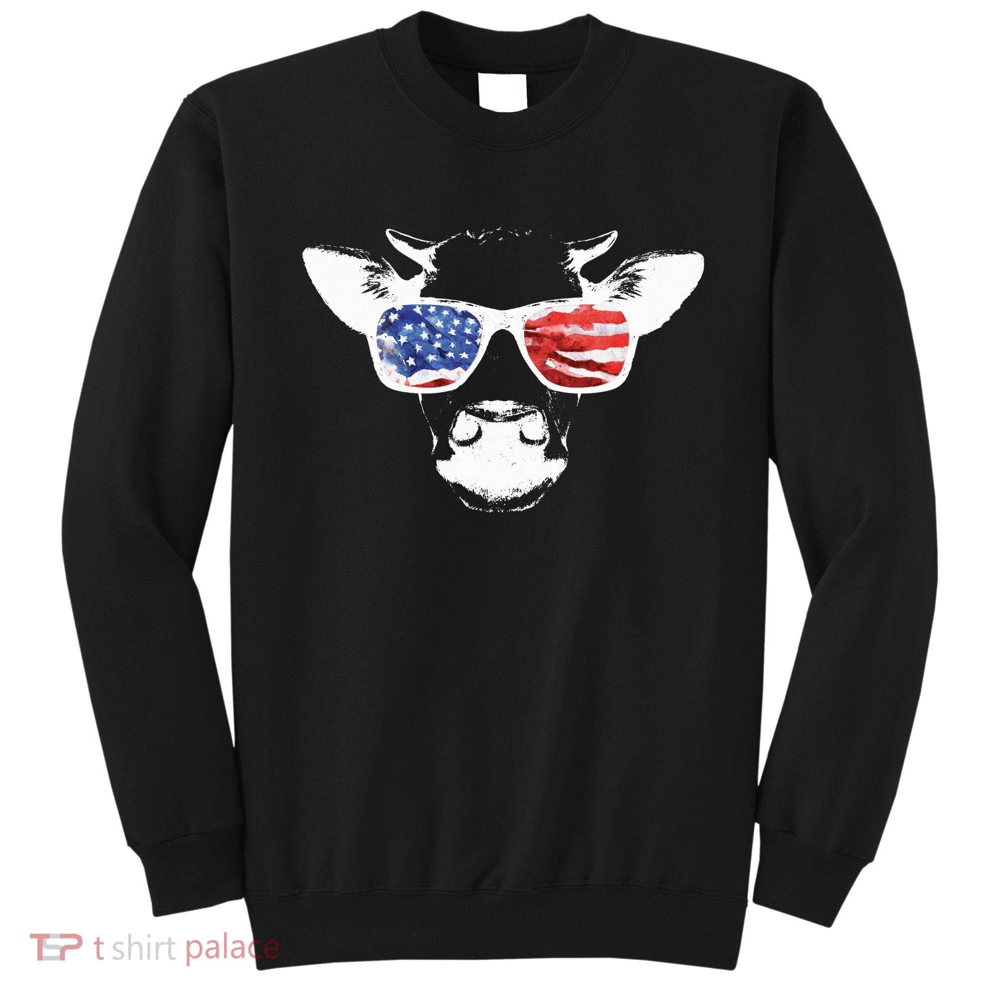 Patriotic Cow USA Flag Sunglasses Sweatshirt