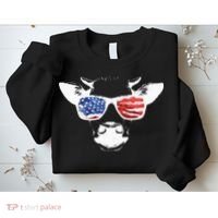 Patriotic Cow USA Flag Sunglasses Sweatshirt thumb 2