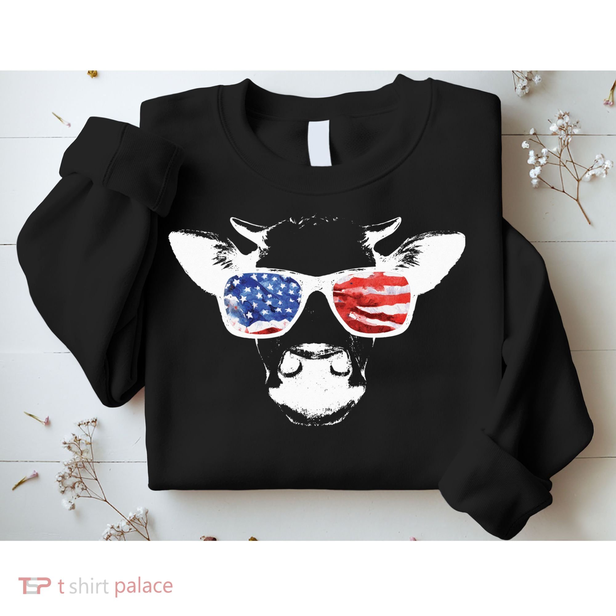 Patriotic Cow USA Flag Sunglasses Sweatshirt