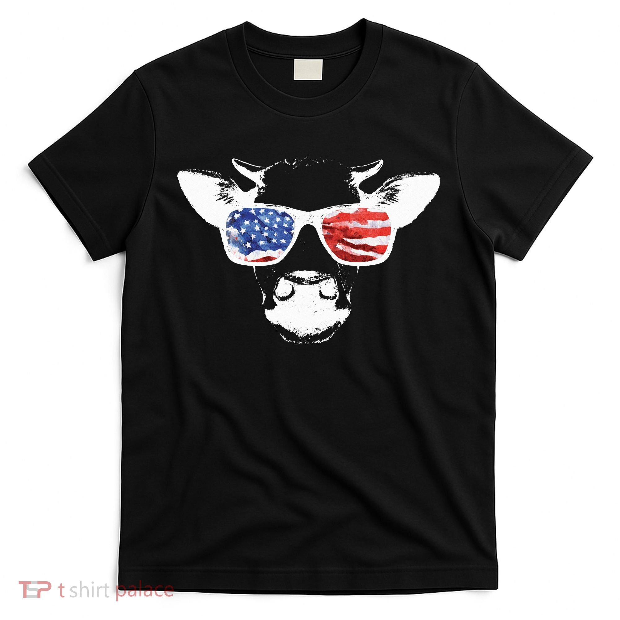 Patriotic Cow USA Flag Sunglasses T-Shirt